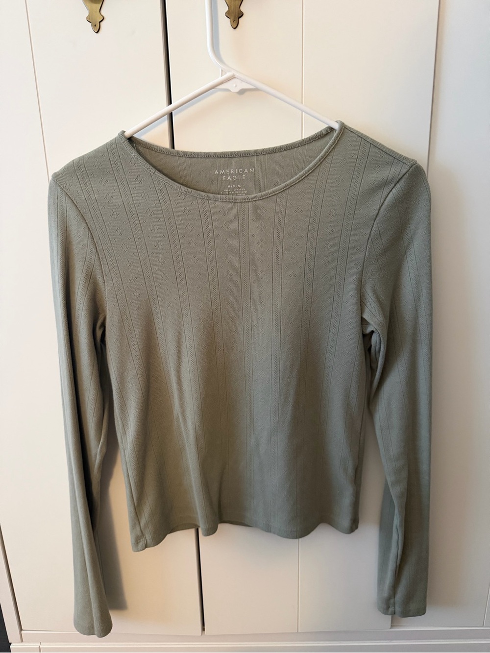American Eagle Outfitters Sage Pointelle Long Sleeve Tee